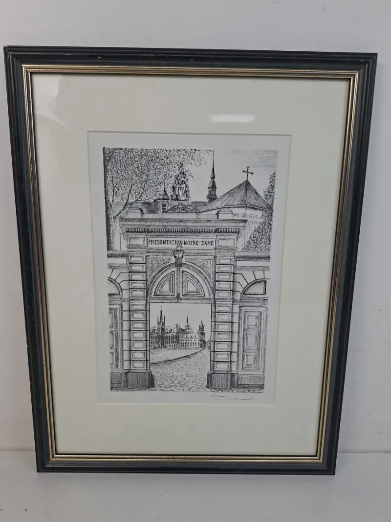 Authentieke Architectuur Ets – "Presentation Notre-Dame" (Sint-Niklaas) – Handgesigneerd – kavel bij De Kringwinkel, Waardamme