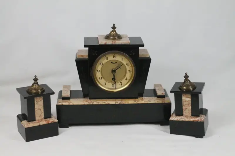 Antieke driedelige Art Deco schouwgarnituur – kavel bij De Kringwinkel, Brecht